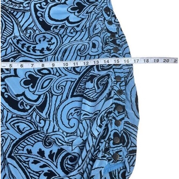Plenty Tracy Reese Silk Mini Dress Motif Side Snap Asymmetrical Blue Mod Size 6 - Picture 10 of 11